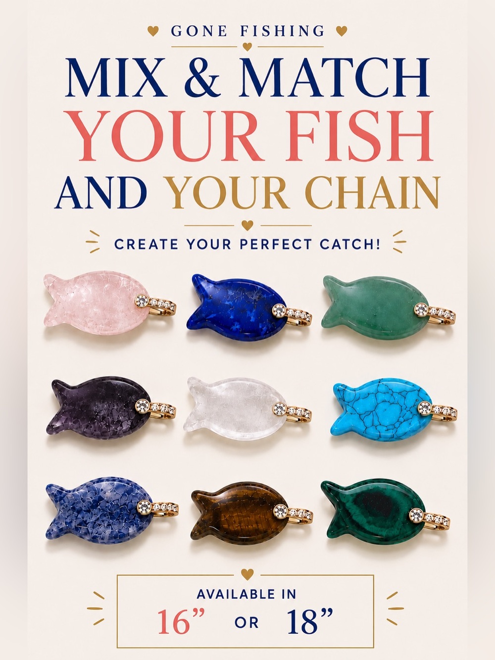 🐟✨ GONE FISHING | MIX & MATCH GEMSTONE FISH NECKLACE ✨🐟